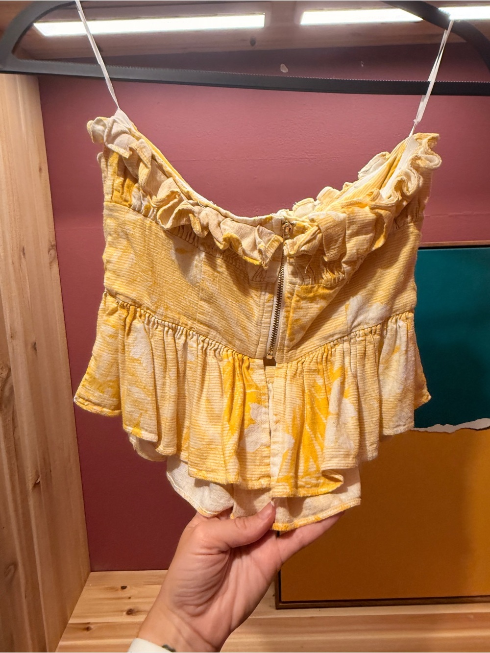 Women’s Yellow Ruffle Strapless Top - Picture 3 of 3